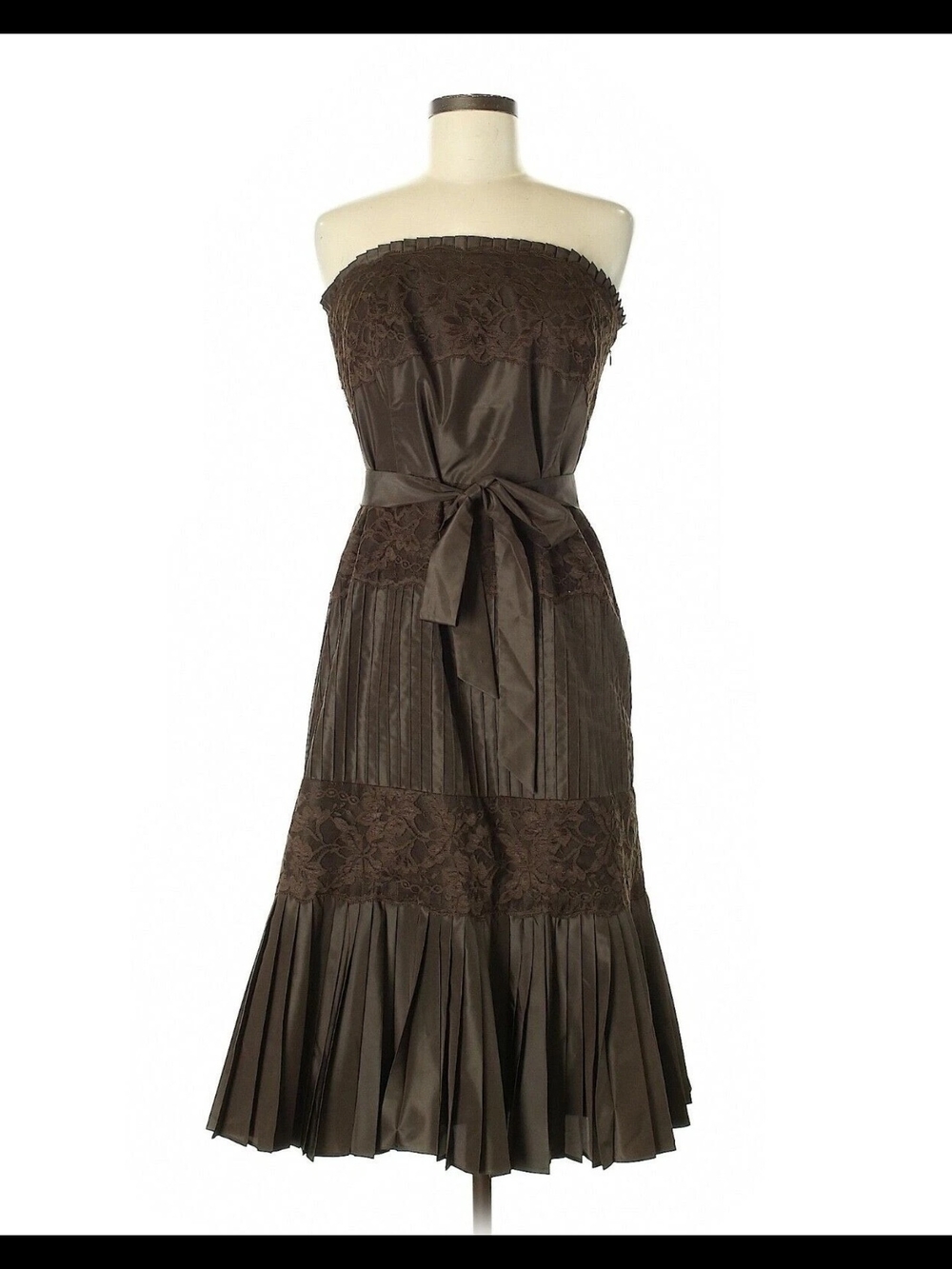 Banana Republic Strapless Chocolate Brown Lace & Pleated Midi Dress Sz 6 - Picture 1 of 7